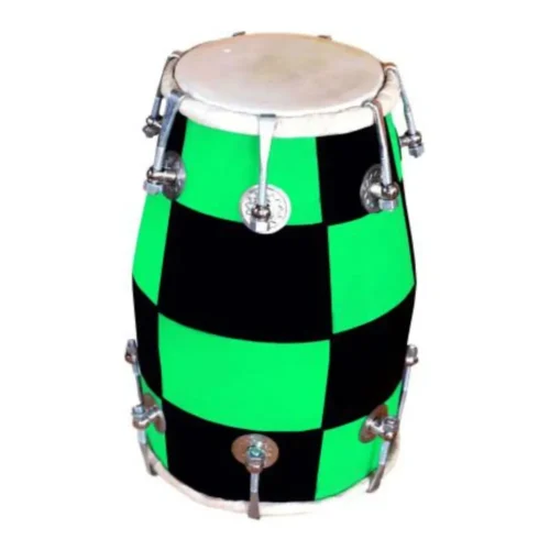 Baby Dholak 14 inch length Goat skin fit by Nut & Bolt Green & Black check design Coloue finishing