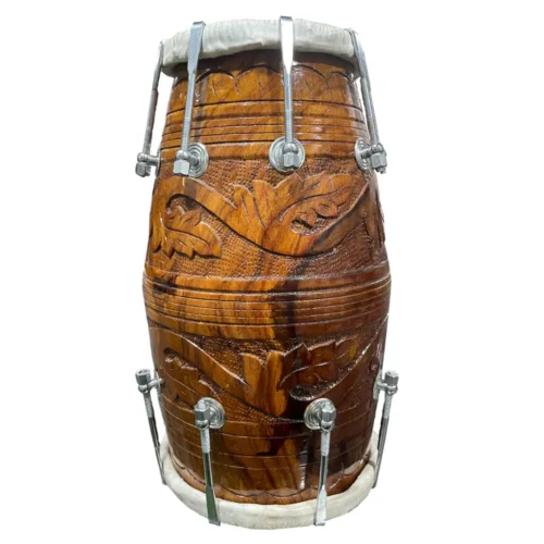 Professional Sheesham wood made Carving (Nakkashi) Design On the Wood Dholak with Goat skin on both side  Nut & bolt fitting with Best quality bag