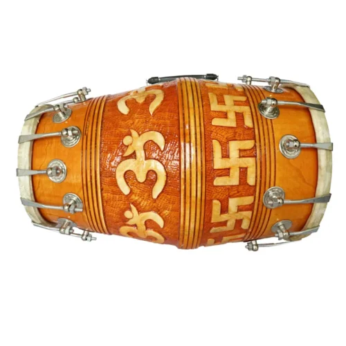 OM & Swastic Carving (nakkashi) Design On Dholak with Nut &Bolt fitting