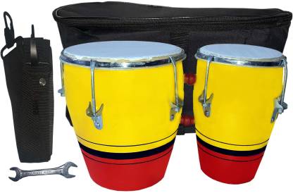 Bongo Mango wood made two set bongo with Yellow and red colour finishing