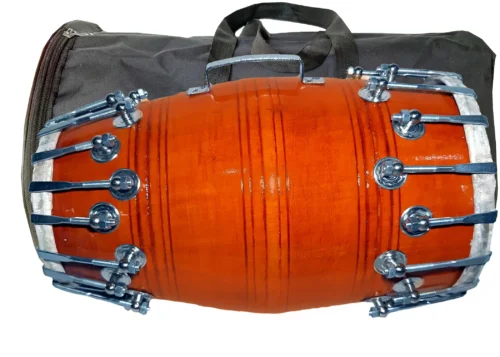 Ram musical Orange polish on the Dholak Mando wood shell Dholak with Alternate size Nut Bolt tunning system