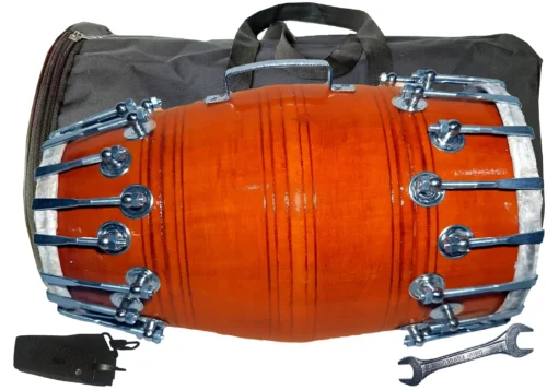 Ram musical Orange polish on the Dholak Mando wood shell Dholak with Alternate size Nut Bolt tunning system