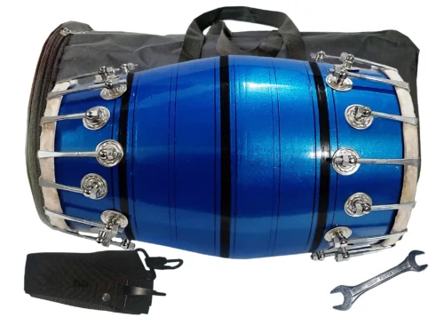 Professional Blue Colour Dholak in Mango wood shell with Alternate size Nut & Bolt Tunning system