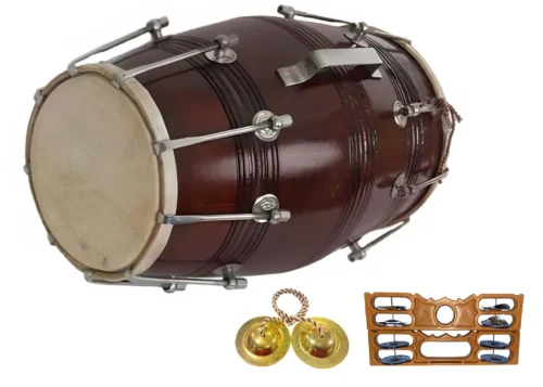 Professional Brown polish Dholak in Mango wood shell with Nut & Bolt Tunning system