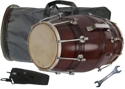 Professional Brown polish Dholak in Mango wood shell with Nut & Bolt Tunning system