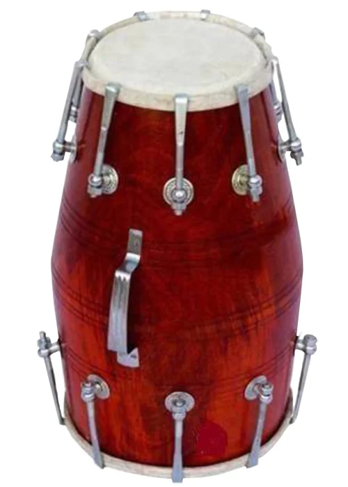 Ram Musical brown Polish Mango wood shell dholak with Nut& bolt Tunning System