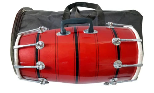 Ram musical Mango wood shell Dholak with Red paint Finish Nut & bolt Tunning System