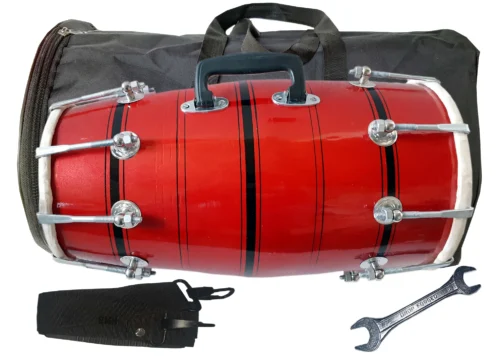 Ram musical Mango wood shell Dholak with Red paint Finish Nut & bolt Tunning System