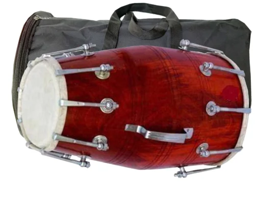 Ram Musical brown Polish Mango wood shell dholak with Nut & bolt Tunning System