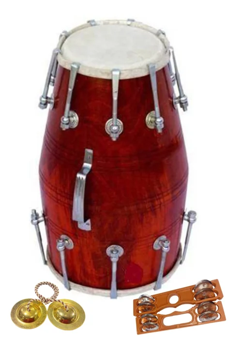 Ram Musical brown Polish Mango wood shell dholak with Nut & bolt Tunning System