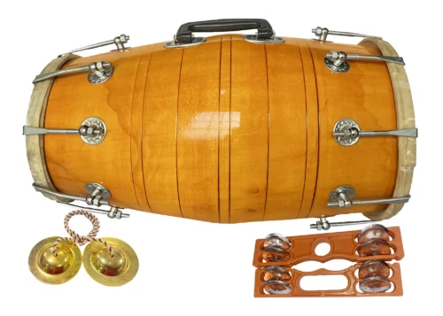 Ram Musical Yellow Polish Mango wood shell dholak with Nut & bolt Tunning System