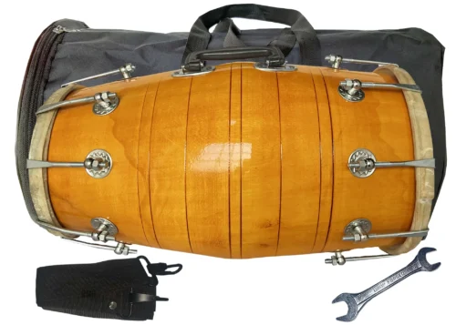Ram Musical Yellow Polish Mango wood shell dholak with Nut & bolt Tunning System