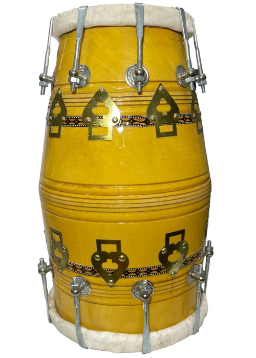 Ram musical Yellow Polish Mango wood shell dholak with Nut & bolt Tunning System